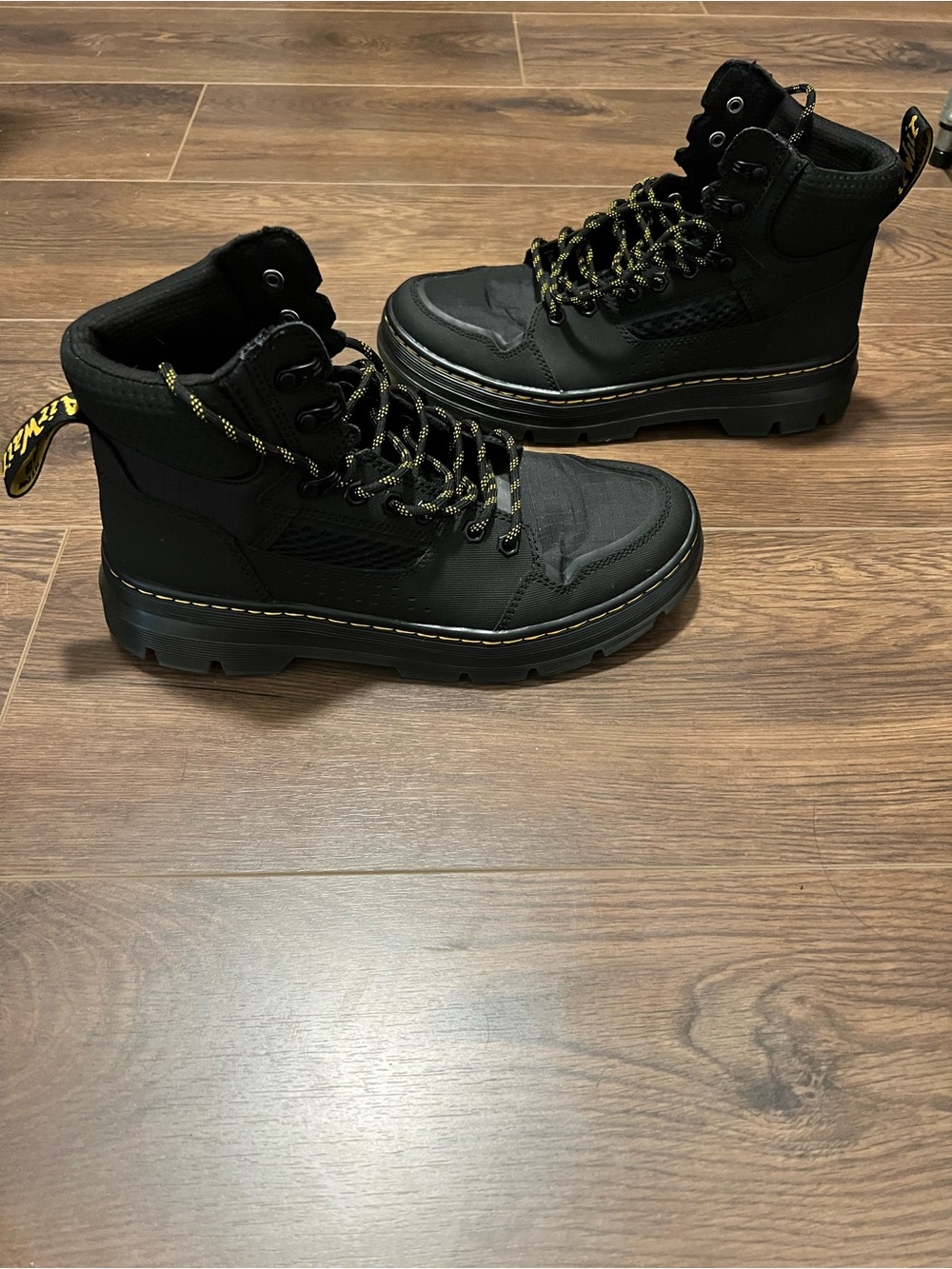 Dr. Martens Black Lace-Up Combat Boots with Yellow Accent Laces